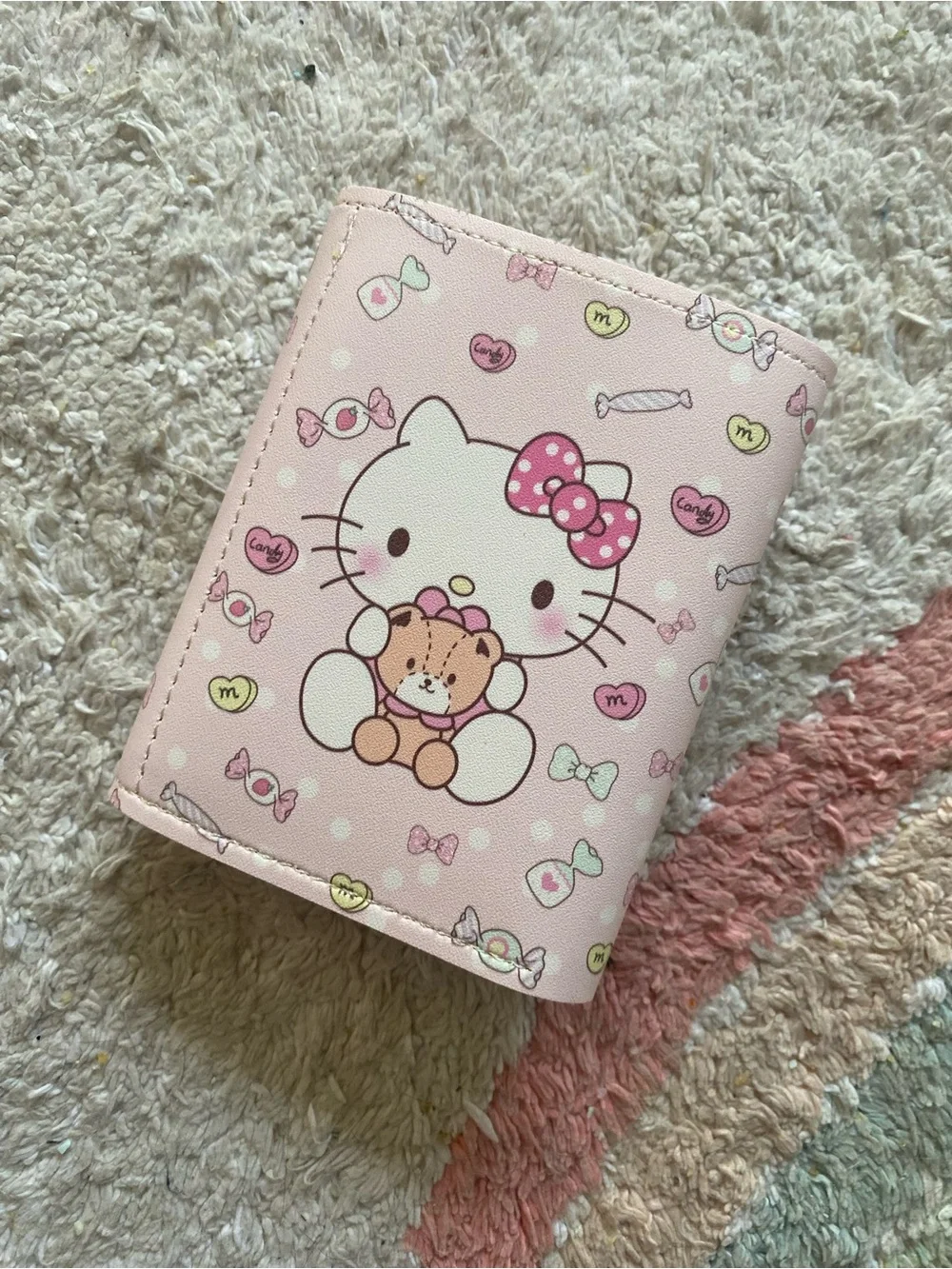 Hello Kitty Pink Fold-Over Kids Wallet with Bear Motif